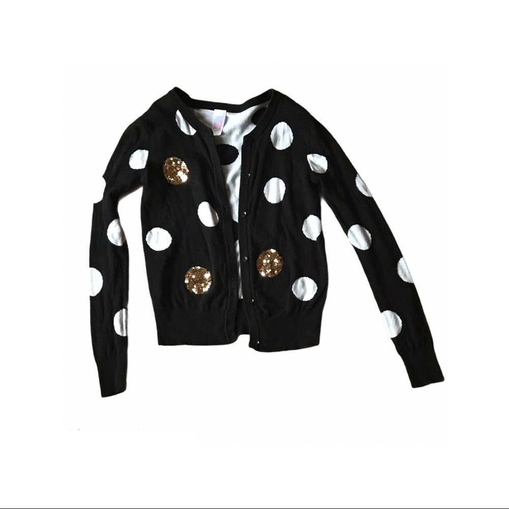 EUC LARGE GIRL SWEATER BLACK GOLD WHITE POLKA DOT